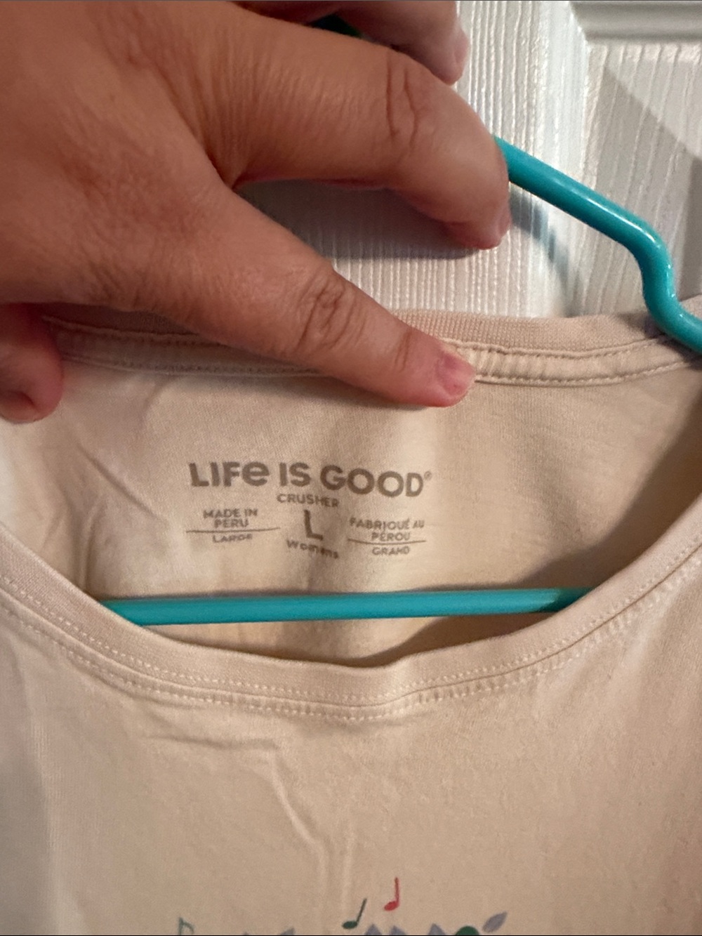 Life Is Good Cream Tee with Singing Bird in Tree Graphic, size L - Picture 2 of 5